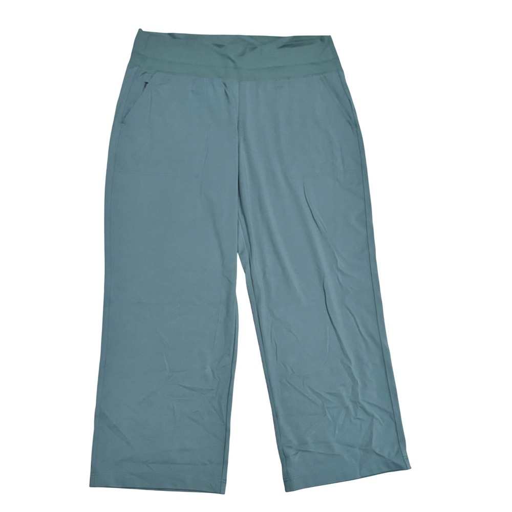 Athleta Brooklyn Wide Leg Crop Pants Women 2X Green EUC Stretch Lounge Beach Gym
